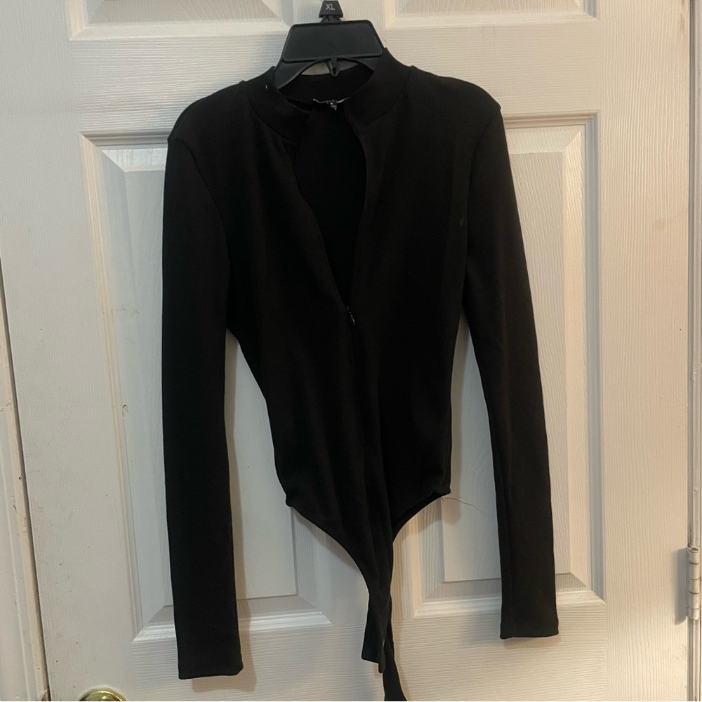 Black Women's Long Sleeve Zip Front Top